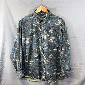Pendleton Shirt Mens Extra Large Fishing Print Blue Cotton Made USA Button Down